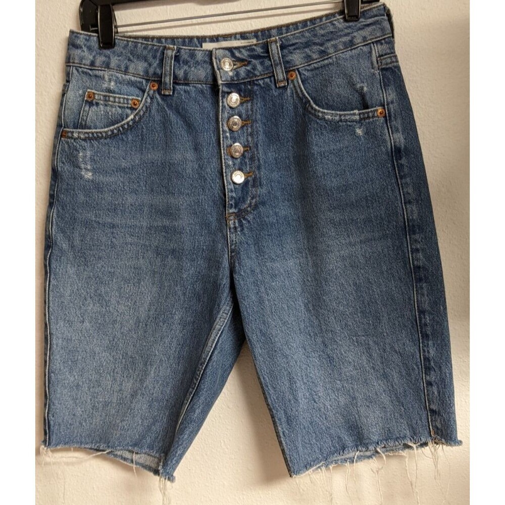 TOPSHOP Button Fly High Waist Denim Cut-Off Shorts US Size 8